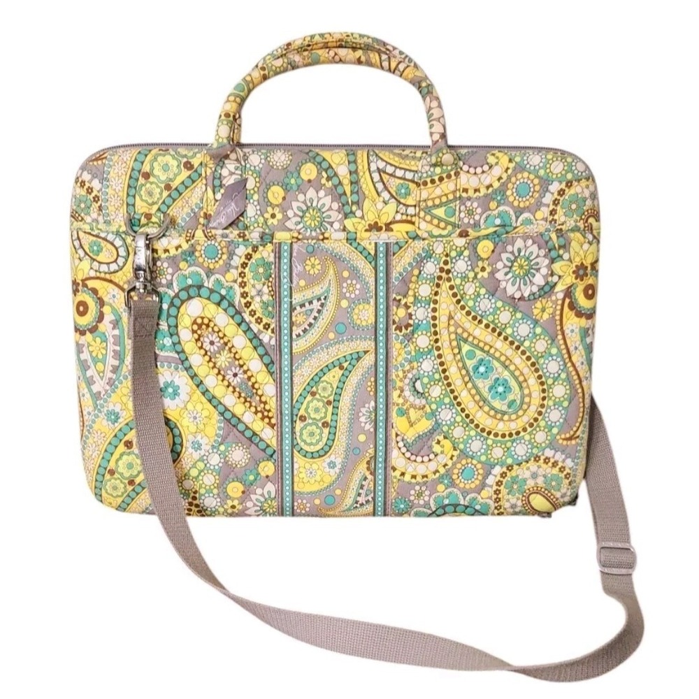 Vera Bradley Laptop Hardshell Quilted Crossbody Bag‎ Yellow Turquoise Paisley